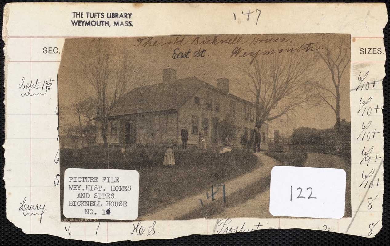 The old Bicknell House, East St., Weymouth. Digital Commonwealth