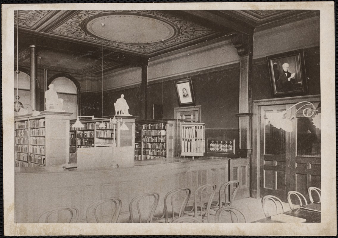 Adult reading room. The Tufts Library - Washington St. Wey. Mass.