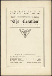 Concert of the Weymouth Choral Society. "The Creation" by Josef Haydn