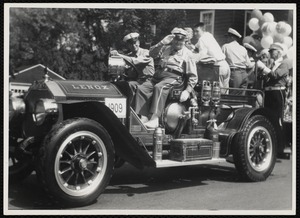 Lenox Fire Department: firefighters  in 1909 fire truck at the Easthampton parade