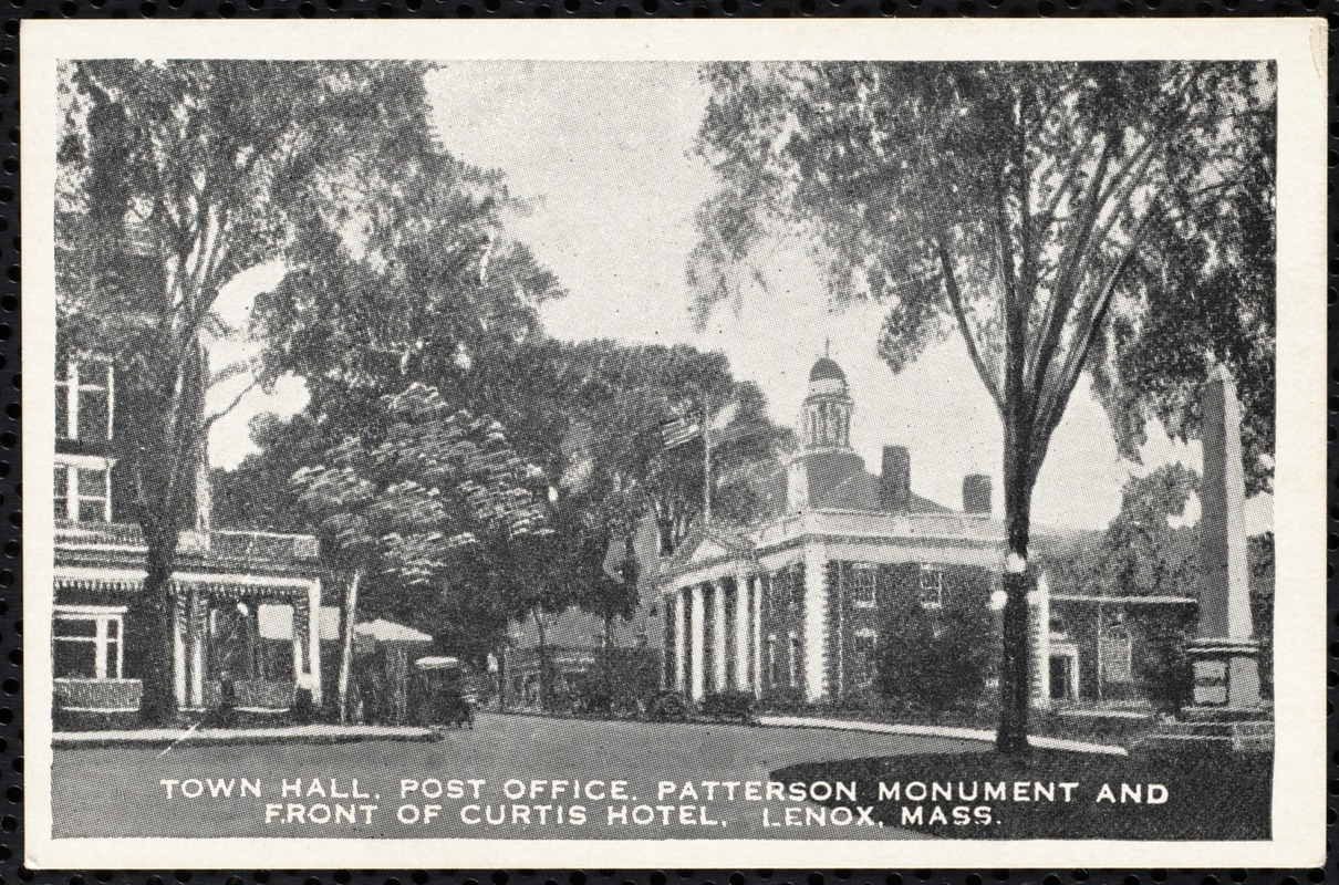 Lenox Main Street with view of town hall, post office, Patterson