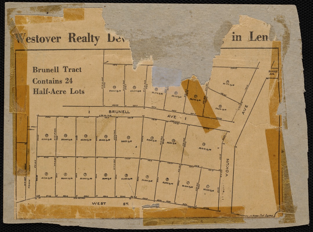 Lenox map of lots on Brunell Avenue, West Street, and Yokun Avenue