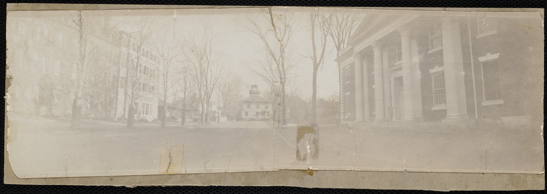 Lenox: view of old Town Hall being moved to its new location & the newly built Town Hall on Walker Street