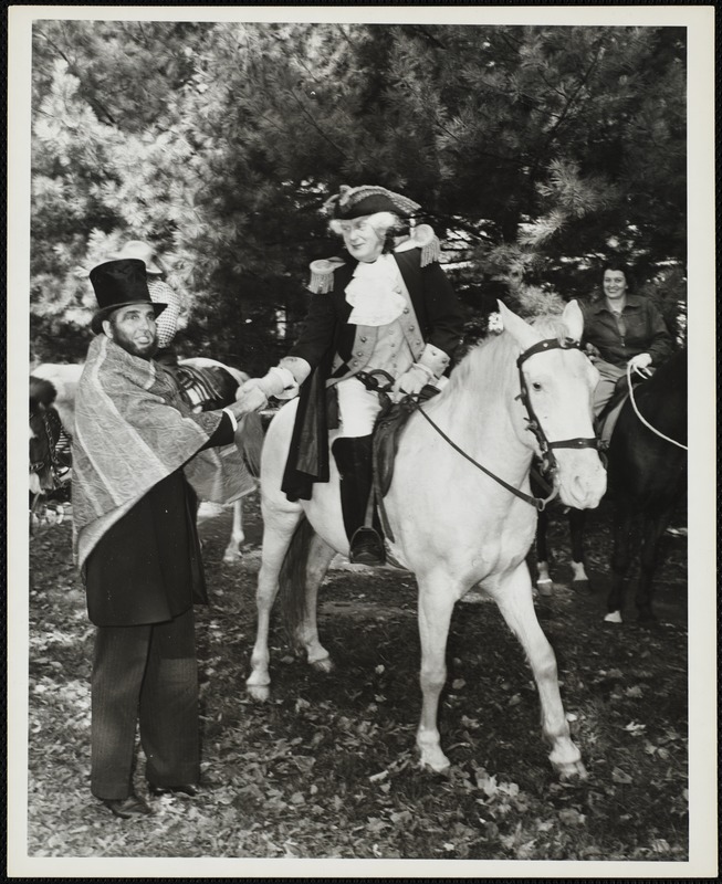 Old Fashioned Days, 1952: "George Washington" and "Abraham Lincoln" meeting at the parade