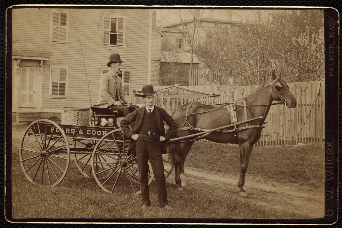 Charles M. Sears & Mortimer Cook with horse & wagon