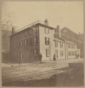 Boston, corner of Tremont + Hollis Sts. where three members of the "Boston Tea Party" lived + were here dressed as Indians.