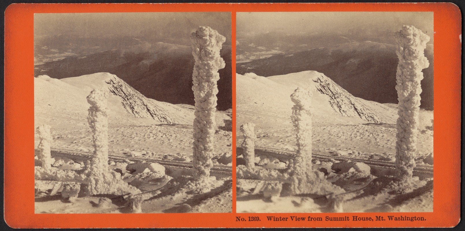 Winter view from summit house, Mt. Washington