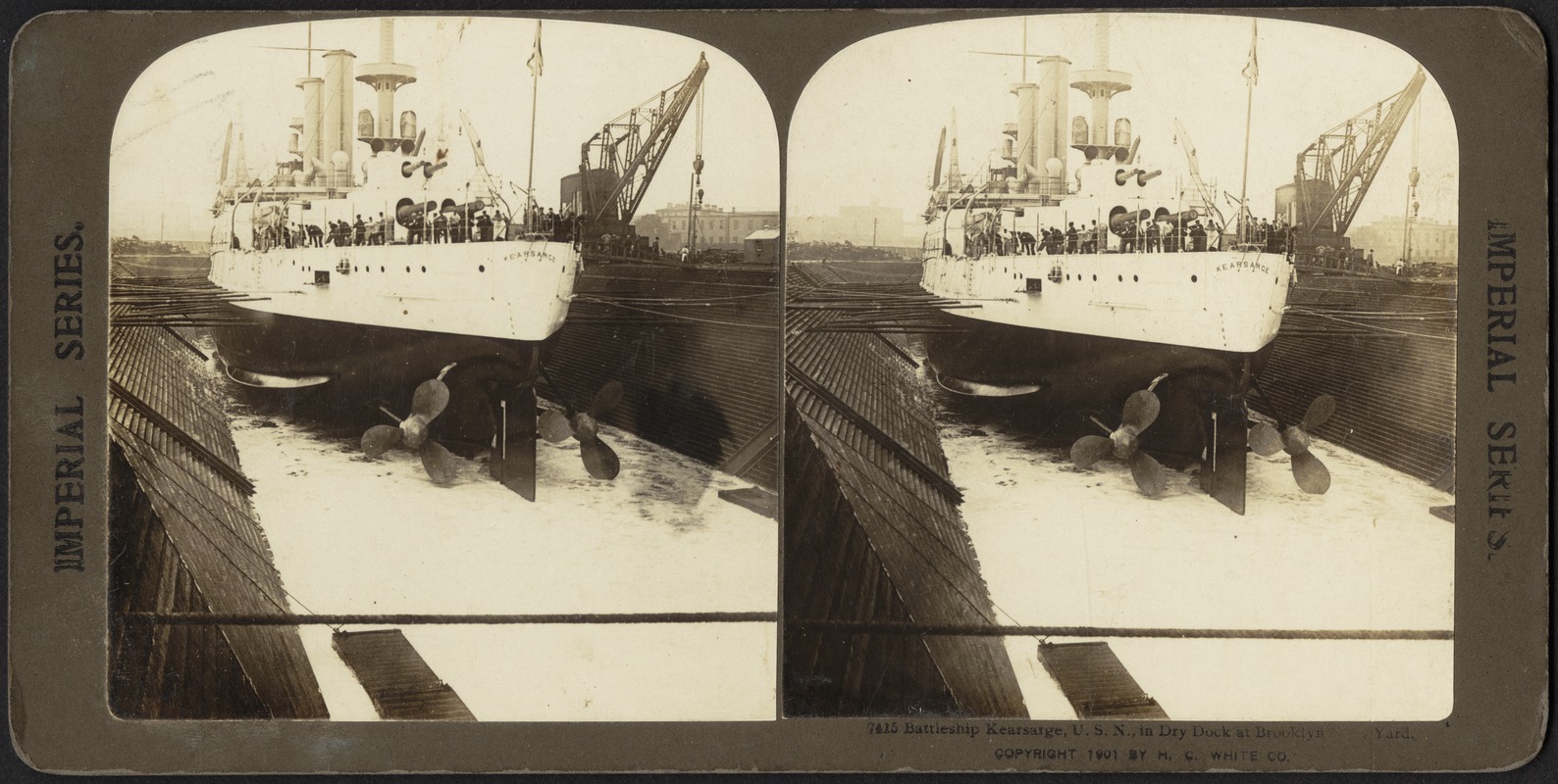 Battleship Kearsarge, U.S.N., in dry dock at Brooklyn Navy Yard
