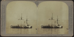 H.M.S. Albion firing salute, Yokohama Harbor, Japan
