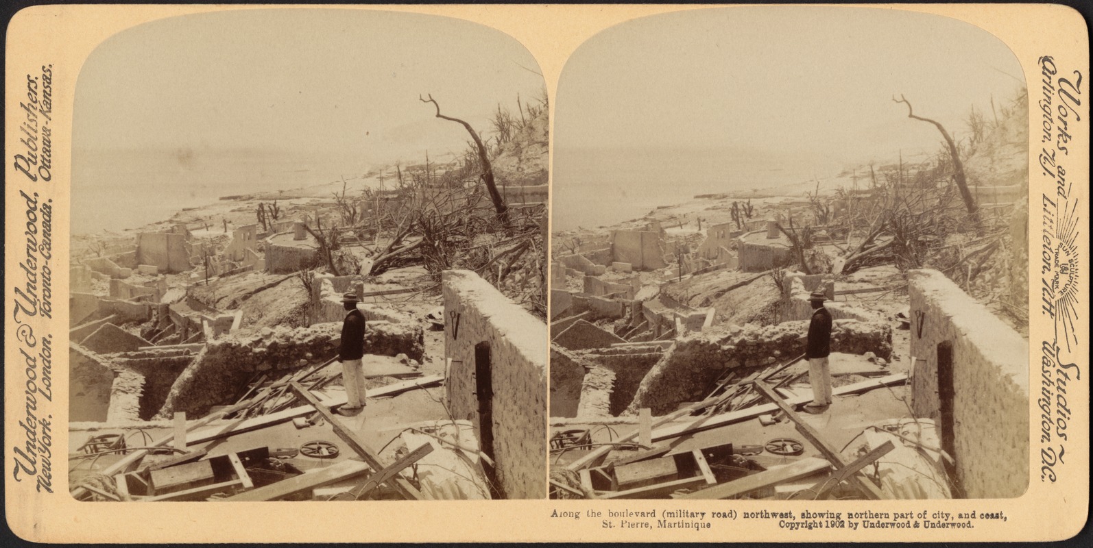 Along the boulevard (military road) northwest, showing northern part of city, and coast, St. Pierre, Martinique