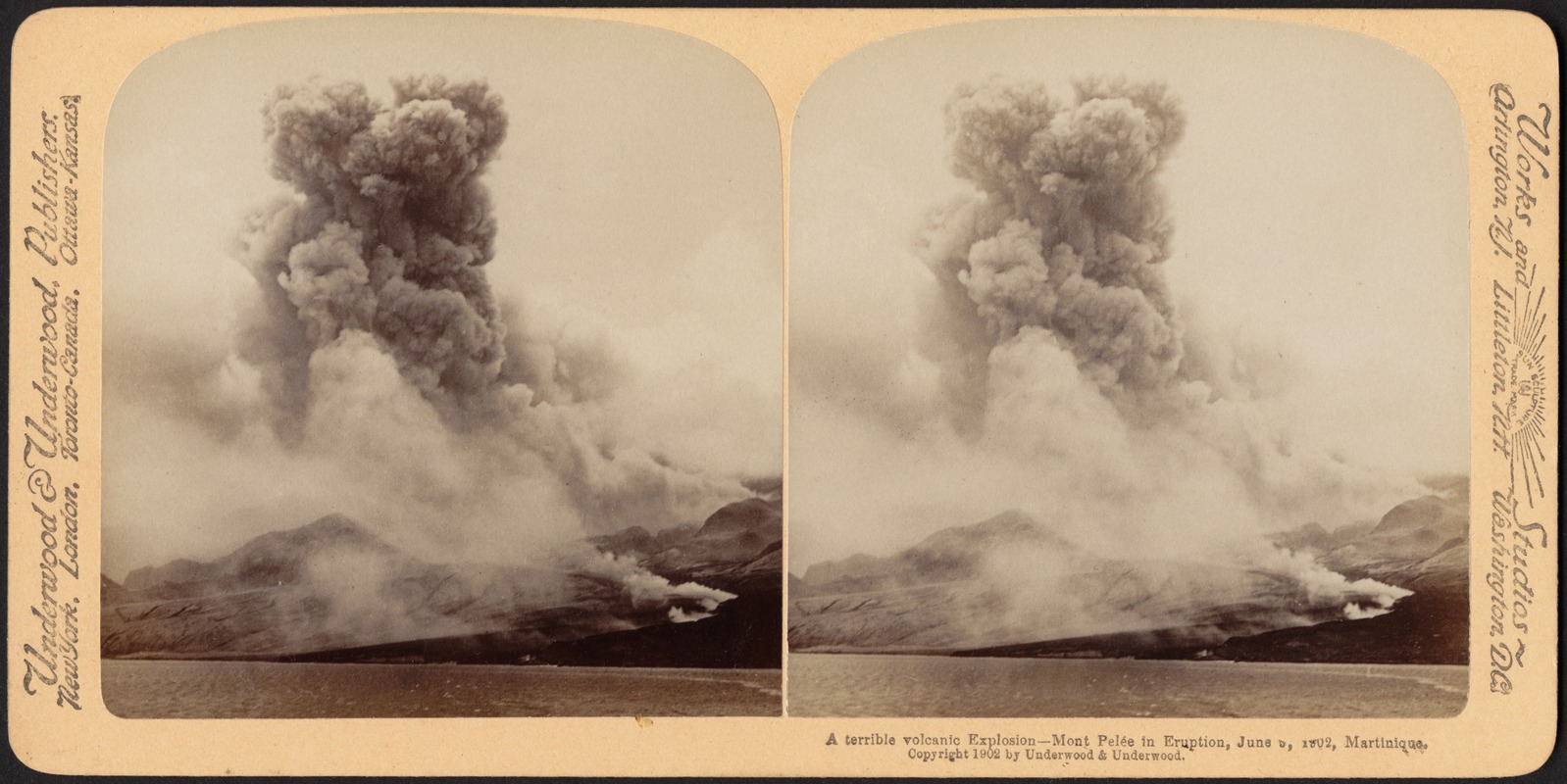 A terrible volcanic explosion - Mont Pelée in eruption, June 5, 1902 ...