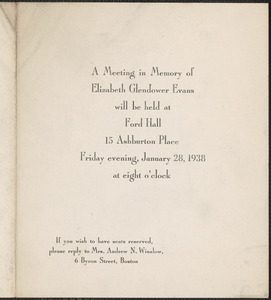 Memorial meeting invitation, [Boston, Mass., 1937]
