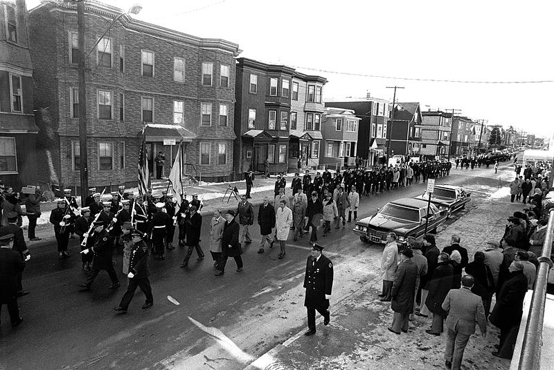 CFD Color Guard and dignitaries line up outside the church on Broadway