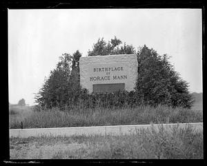 Stone marker that reads "Birthplace of Horace Mann"