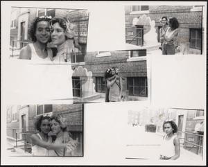 Five small photos of two young women embracing