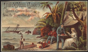 Libby, McNeill & Libby's Cooked Corned Beef saves the shipwrecked mariner.