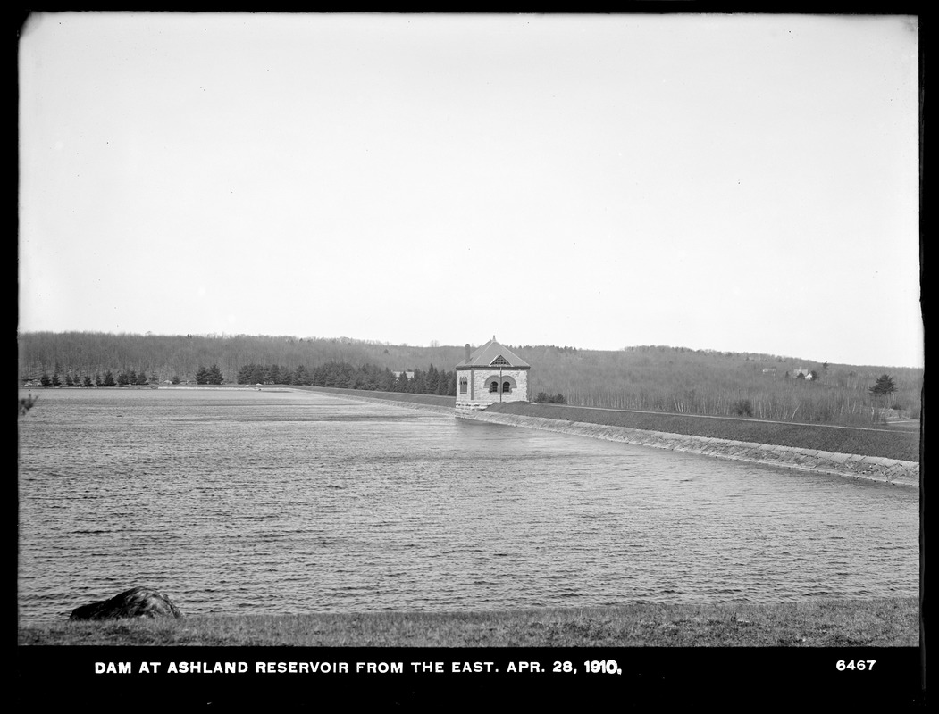 Sudbury Department, Ashland Reservoir, Dam and Gatehouse, from the east, Ashland, Mass., Apr. 28, 1910