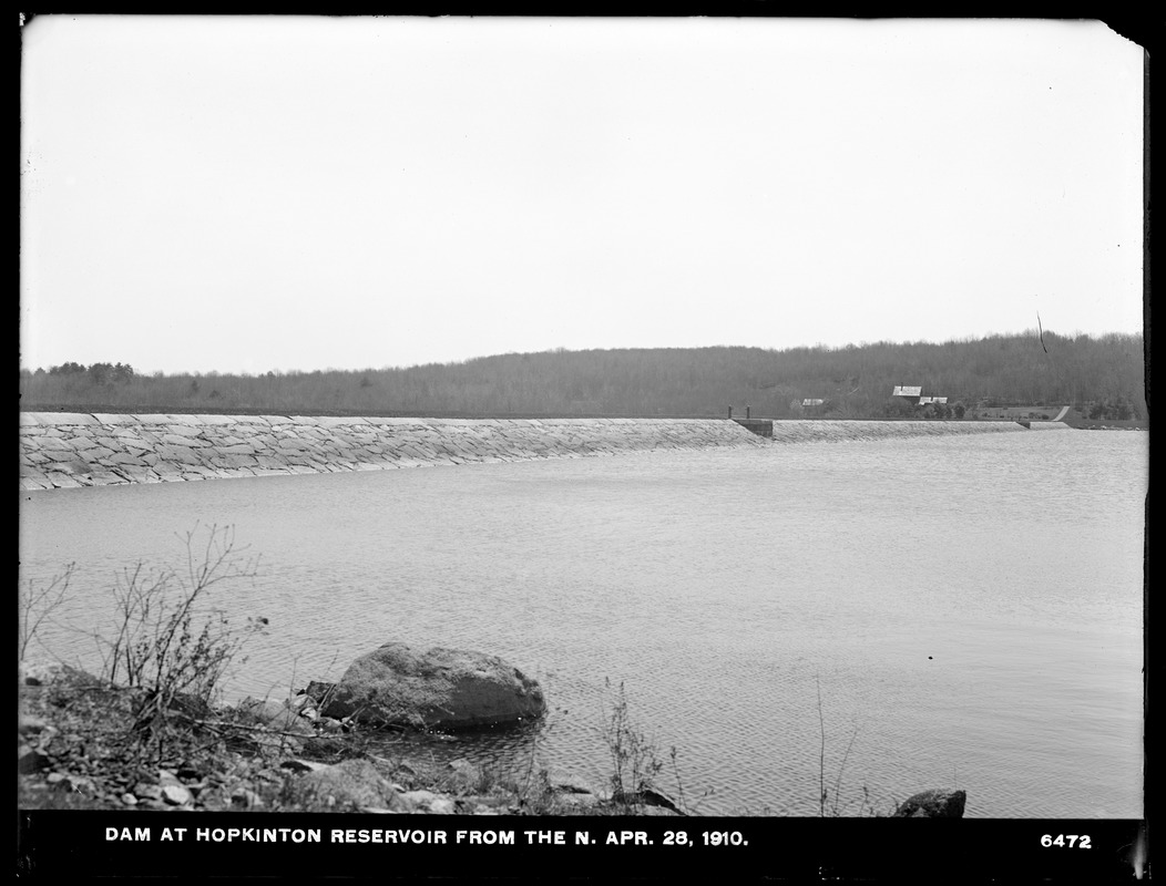 Sudbury Department, Hopkinton Dam, from the north, with attendant's house in background, Ashland, Mass., Apr. 28, 1910