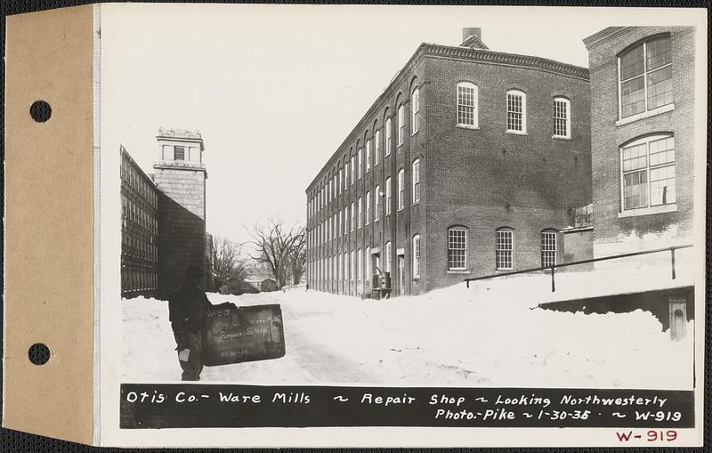 Otis Co., Ware Mills, repair shop, looking northwesterly, Ware, Mass., Jan. 30, 1936