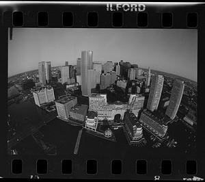 Boston downtown business district & waterfront (fisheye lens), downtown Boston