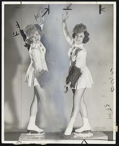 Simpson Sisters--Peggy. left, and Mary, professional stars who will appear in the ice carnival of the Skating Club of Boston, which opens tonight at the Soldiers Field road rink.