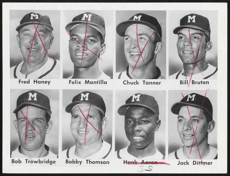 Fred Haney Felix Mantilla Chuck Tanner Bill Bruton Bob Trowbridge Bobby Thomson Hank Aaron Jack Dittmer