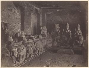 Sculpture in the south side of the Sapta Matarah Hall (Hall of Sacrifice), Kailasa temple, Cave 16, Ellora Caves, India