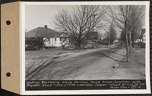 Contract No. 71, WPA Sewer Construction, Holden, looking northerly along Phillips Road from junction with Boyden Road, Sta. 27+50, Holden Sewer, Holden, Mass., Dec. 28, 1939