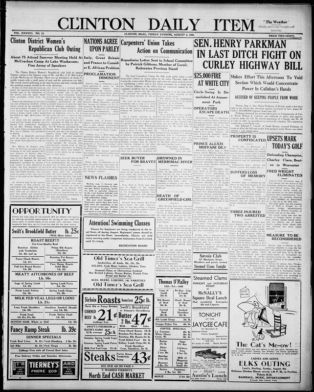 Clinton Daily Item. August 02, 1935 - Digital Commonwealth