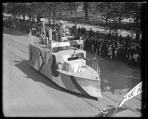 Float parade which looks like a ship