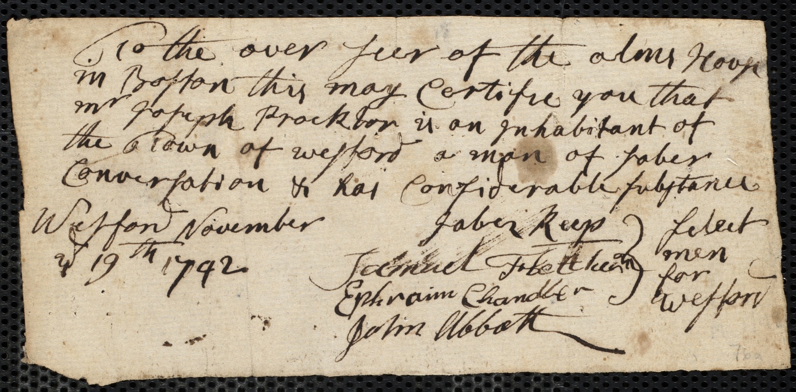 Richard Russell indentured to apprentice with Joseph Procter of Westford, 5 September 1744