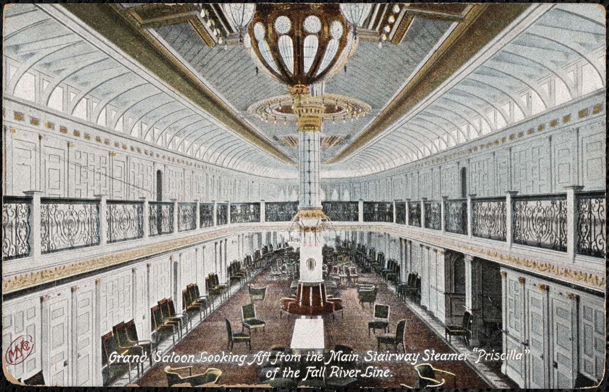 Grand saloon looking aft from the main stairway Steamer "Priscilla" of the Fall River Line
