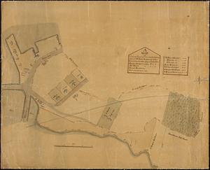 A map of a piece of land and wharf and the buildings thereon of Mr. Samuel Sprague's and Jotham Lincoln Esq. and others lying at Cobbs Hill in Hingham the upland contaning 12 acres, 0 r. 20 rods