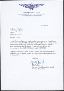 Letter to Lionel J. Auclair from D. B. Abel, 1 April 2010