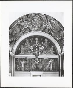 South end of the John Singer Sargent mural, "Triumph of religion," showing the panel, "Dogma of the Redemption- Trinity, Crucifix and Frieze of Angels," Boston Public Library