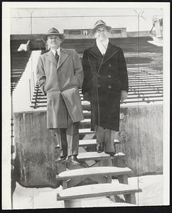 Taking a Look Around the snow-covered Pitt stadium where he is supposed to provide many football victories from now on is Clark Shaughnessy (right), new Pittsburgh coach, and Athletic Director James Hagan.