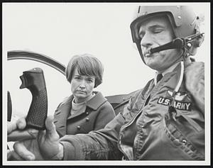 Start to unsuccessful helicopters flight over disaster area - it was too foggy left Mrs. Margaret Heckler right. Col. George Owens