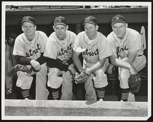Detroit's Infield Cordon which will face the Red Sox again today at Fenway's Park comprises (left to right) Second Baseman Gerry Priddy, Shortstop Eddie Lipan, Third Baseman George Kell and First Baseman Dick Kryhoski.
