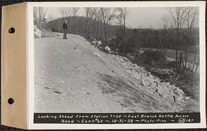 Contract No. 60, Access Roads to Shaft 12, Quabbin Aqueduct, Hardwick and Greenwich, looking ahead from Sta. 7+60, Greenwich and Hardwick, Mass., Oct. 31, 1938