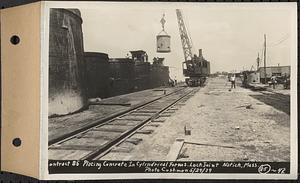 Contract No. 85, Manufacture and Delivery of Precast Concrete Steel Cylinder Pipe, Southborough, Framingham, Wayland, Natick, Weston, placing concrete in cylindrical forms, Natick, Mass., May 29, 1939