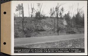 Contract No. 51, East Branch Baffle, Site of Quabbin Reservoir, Greenwich, Hardwick, ledge outcrop on road to old Greenwich Station, looking northwest, Hardwick, Mass., Apr. 21, 1937