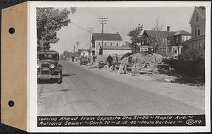 Contract No. 70, WPA Sewer Construction, Rutland, looking ahead from opposite Sta. 31+00, Maple Avenue, Rutland Sewer, Rutland, Mass., Oct. 10, 1940