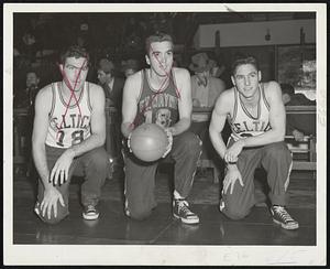 Fort Wayne's Share, Charlie, that is, of the deal that brought Bob Brannum (left) and Bill Sharman (right) to the Celtics will play before Garden fans tonight. Share (center) was Celts' first draft choice last year, but decided not to play in N.B.A. then, causing considerable controversy.