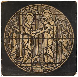 Cartoon. Medallion from Aisle window in Church of St Mary of Redford, Detroit, Michigan, "The Visitation."