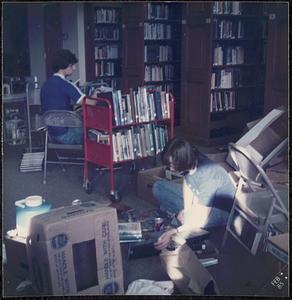 Lawrence Library stacks, with Jeff Lukins and another worker