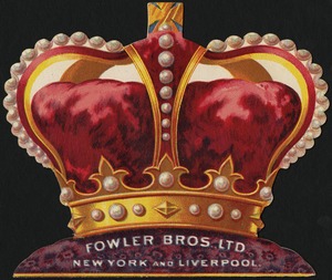 Fowler Bros. Ltd., New York and Liverpool. Anglo American Provision Co. Union Stock Yards, Chicago. Awarded Jas. Wright & Co's Crown brand, Royal Agricultural Show, Liverpool, 1892.