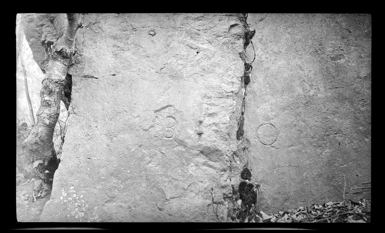 Town boundary mark at ledge, Quincy Neck