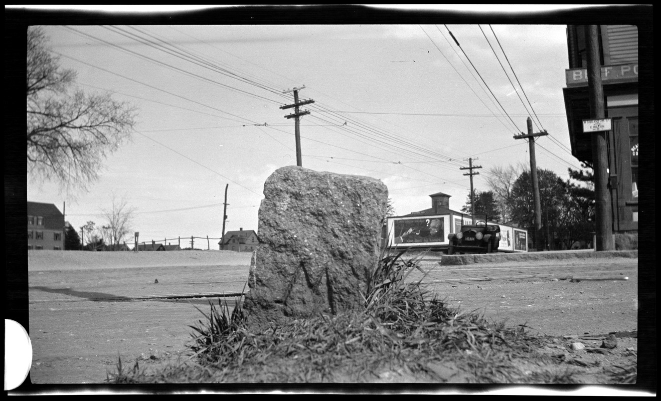 Town boundary marker. Hancock & Squantum Sts. May 16, 1921