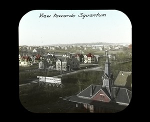 View toward Squantum. (color). 1920s. Norfolk Downs RR station?