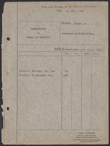 Sacco-Vanzetti Case Records, 1920-1928. Transcripts. Arguments on Fifth Motion: Harold P. Williams, Jr., Esq. Frederick G. Katzmann, Esq., November 2-6, 1923. Box 35, Folder 8, Harvard Law School Library, Historical & Special Collections